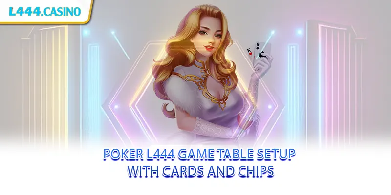 Poker L444 Game Table Setup with Cards and Chips